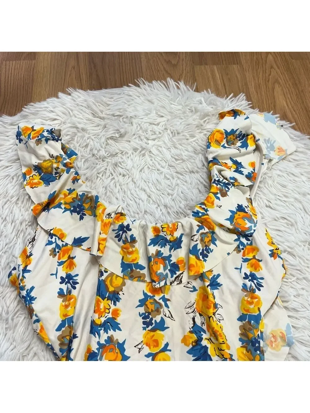 J. Crew Ruffle Scoop Back One Piece Swimsuit in Floral Blossom Striped